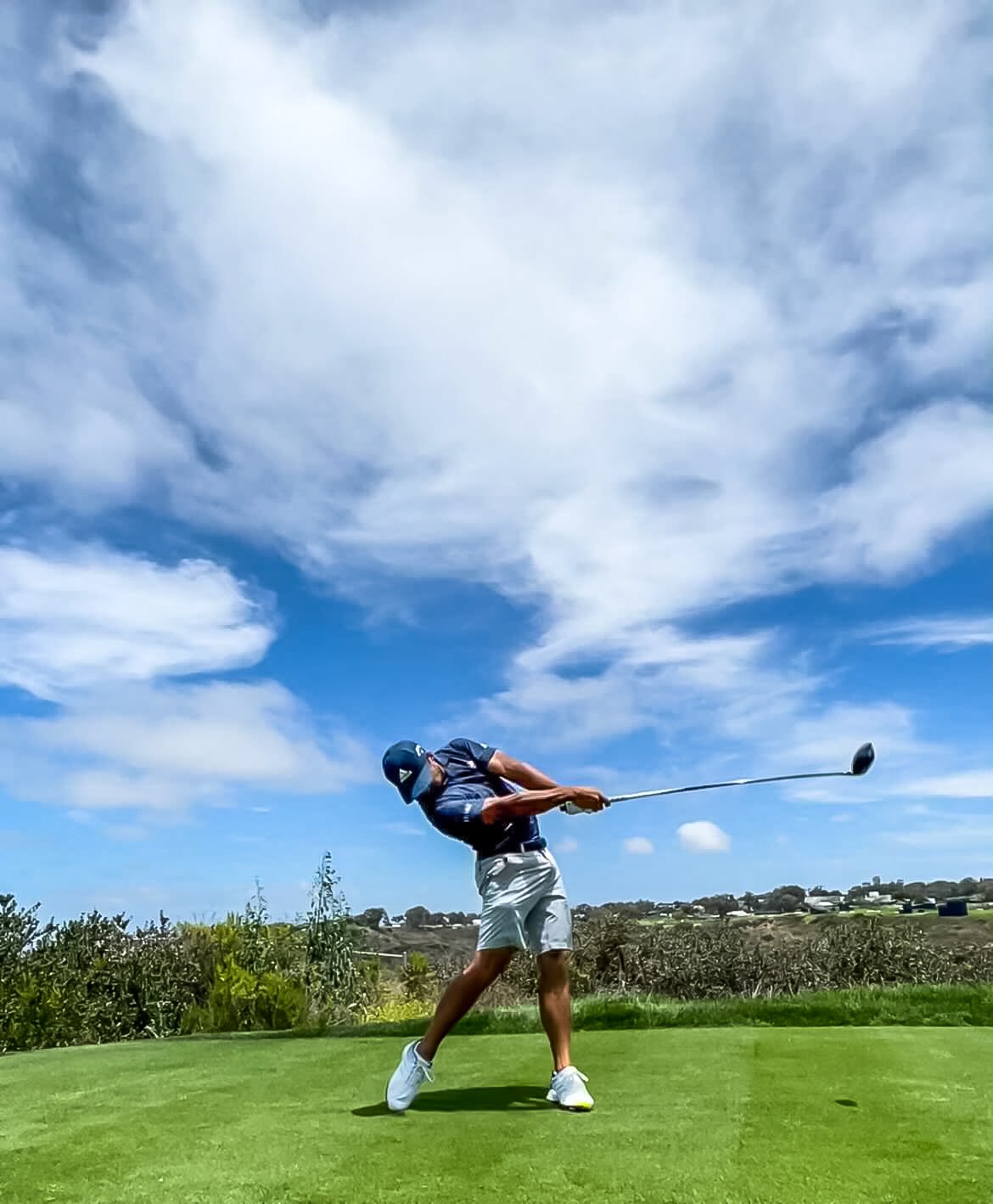 Xander hitting a driver at Torrey Pines